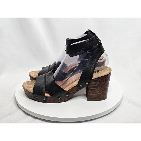 Korks Kork Ease Mia Black Leather Ankle Strap Platform Heels Women's Size 9 - Picture 1 of 8